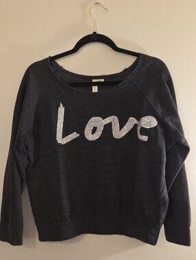 'Love' Sequin Charcoal Grey Sweatshirt By Feathers Women Medium